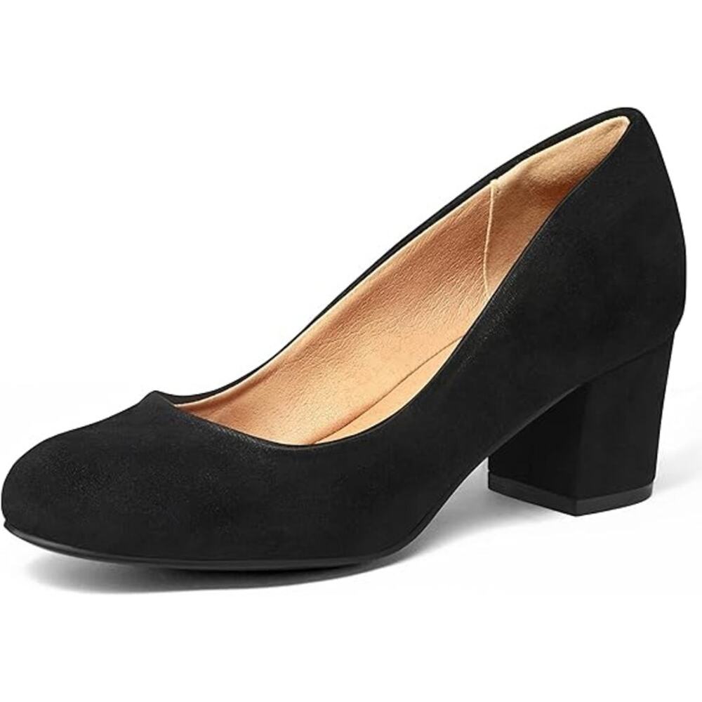 Mysoft Womens Size 10 Black Faux Suede 2.5" Block Heel Round Toe Pumps Shoes